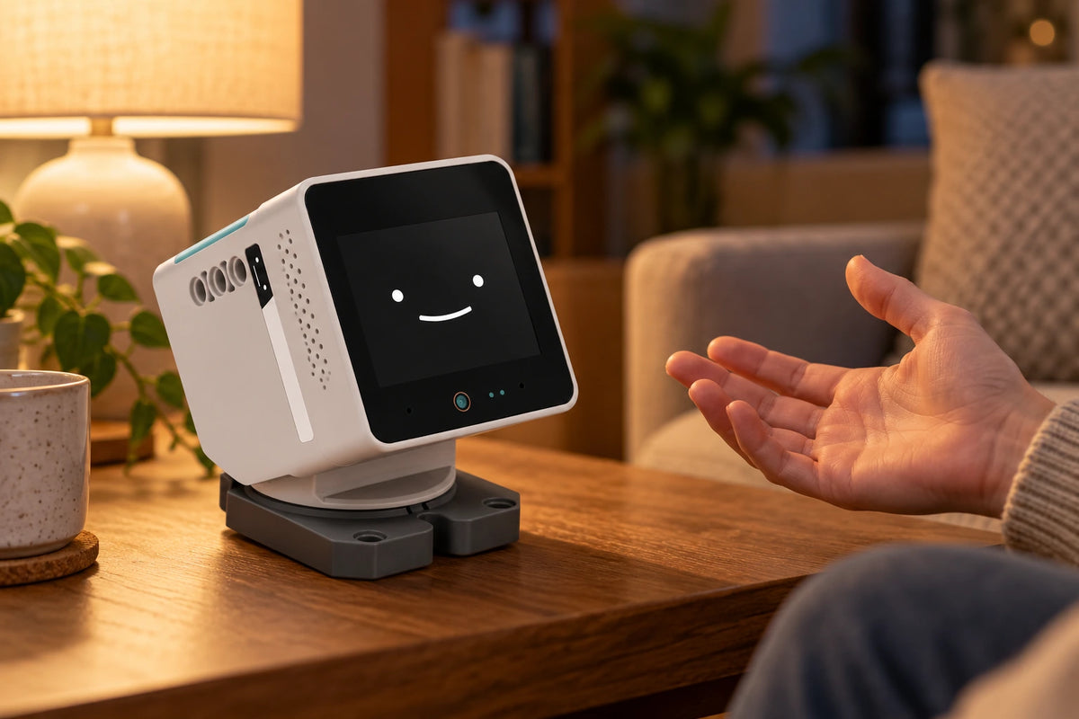 Illustrative home scene with a person interacting with Nivli