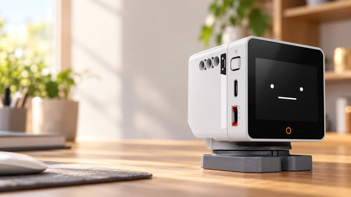 Nivli desktop robot on a sunlit desk