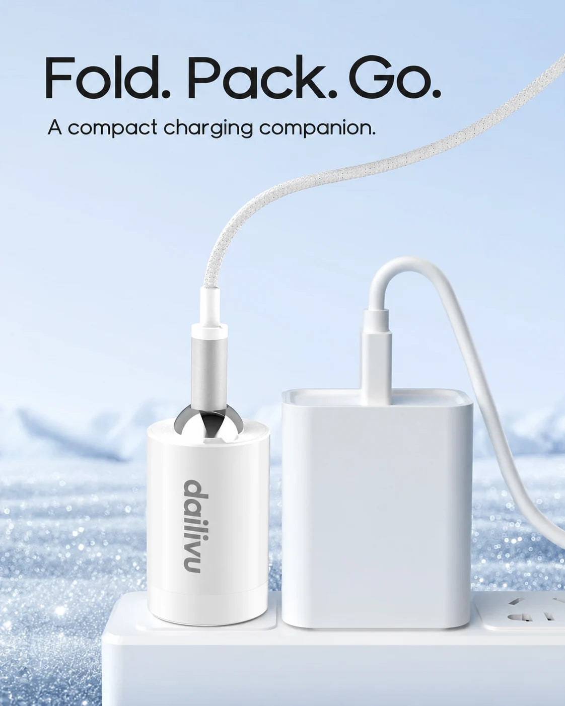 Compact white dailivu magnetic charger beside a conventional charger