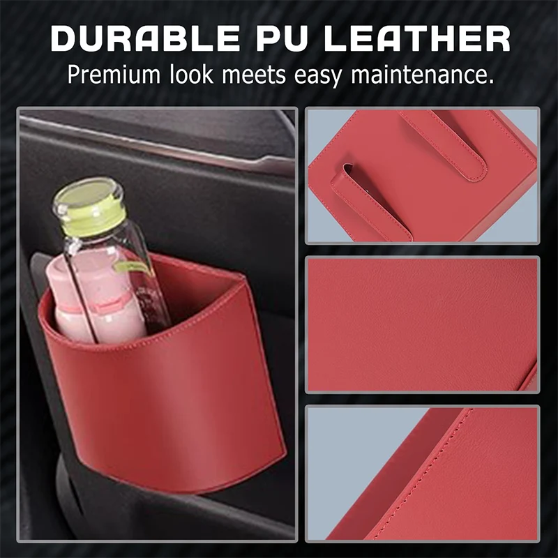 PU leather texture and stitched edge details