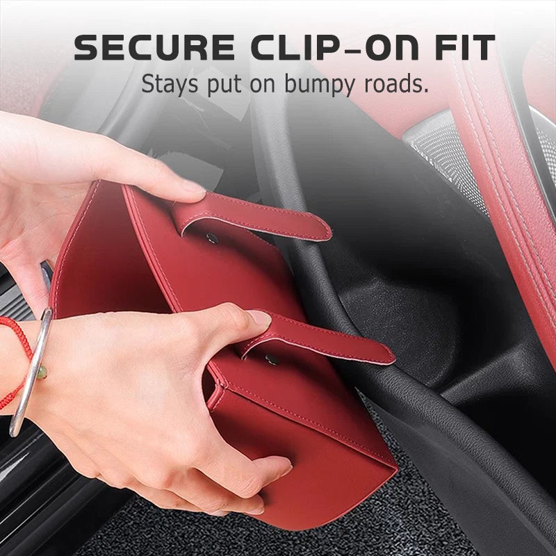 Clip-on installation of the leather car organizer