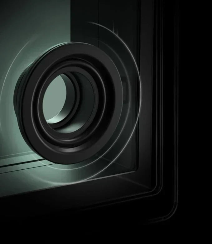 Close detail of the transparent speaker driver