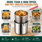 2026🔥🍟 Personal Mini Deep Fryer Set – Stainless Steel Pot with Lift-Out Draining Basket & Food Tongs