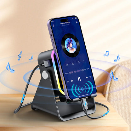 Wireless Induction Audio Speaker Stand, 5in1 Cellphone Holder, 3500mAh Rechargeable Emergency Power Bank,360° Adjustable Mobile Tablet Stand with Colorful Ambient Light Gifts for Men Women, tiktokshopbacktoschool