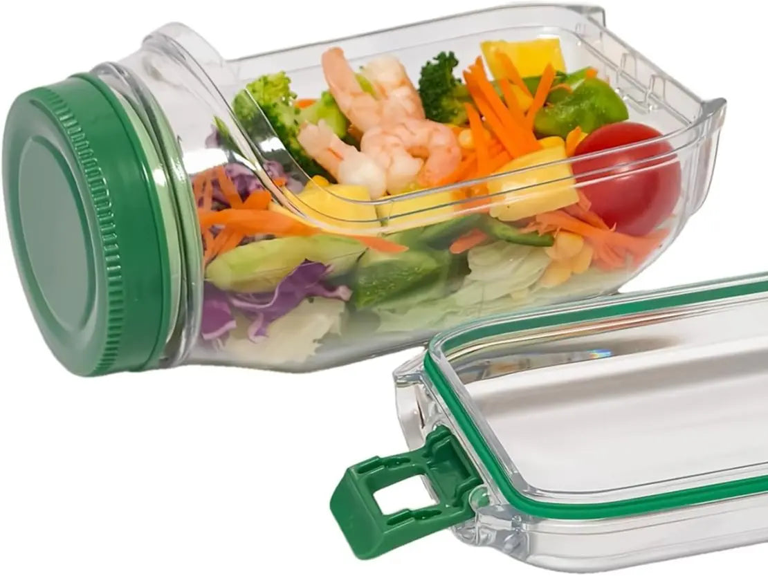 Large Salad Jar with Side Opening, 35oz Leakproof Salad Pod with Dressing Cup