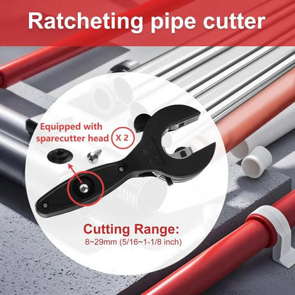 Ratchet Pipe Cutter, 1-Handed Grip Pipe Cutter for 5/16"-1-1/8" Steel/Copper/Alum Pipes, Metal Cutting Tool