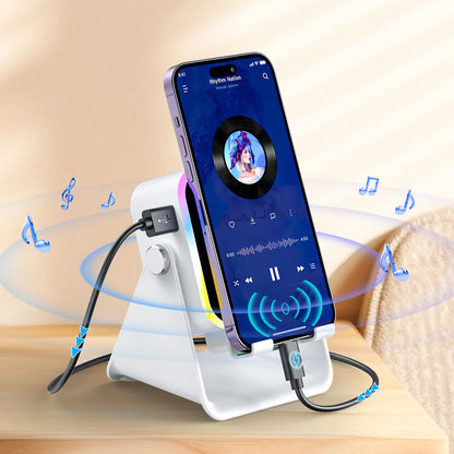 Wireless Induction Audio Speaker Stand, 5in1 Cellphone Holder, 3500mAh Rechargeable Emergency Power Bank,360° Adjustable Mobile Tablet Stand with Colorful Ambient Light Gifts for Men Women, tiktokshopbacktoschool