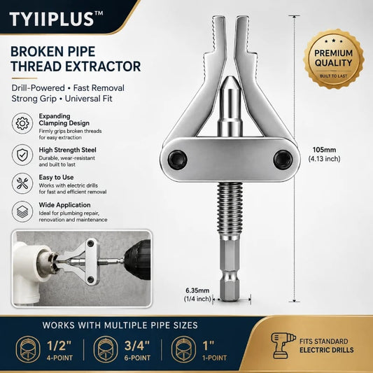🔧Drill-Powered Broken Pipe Thread Extractor – Universal 1/2", 3/4" & 1" Broken Pipe Nipple Remover Tool