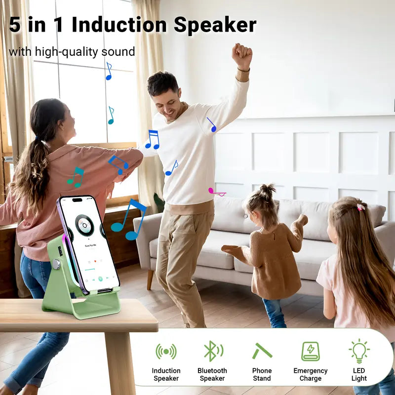 Wireless Induction Audio Speaker Stand, 5in1 Cellphone Holder, 3500mAh Rechargeable Emergency Power Bank,360° Adjustable Mobile Tablet Stand with Colorful Ambient Light Gifts for Men Women, tiktokshopbacktoschool