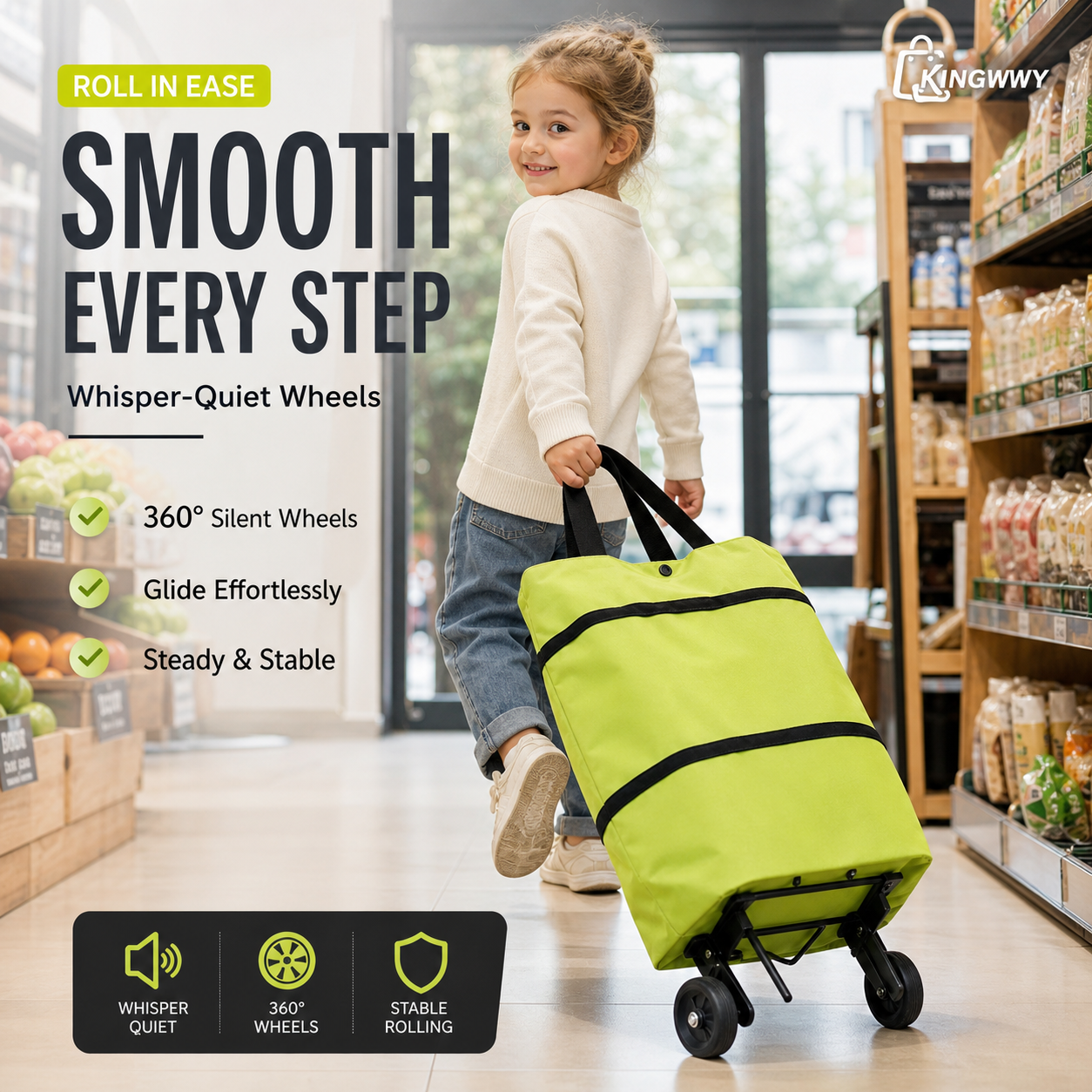 🛒 50% RABATT NU! 🧳 2‑i‑1 Hopfällbar Shoppingvagn – Stor Kapacitet & Slitstarkt Oxford-tyg – Perfekt för Matbutik, Marknad, Camping & Resor 🌿
