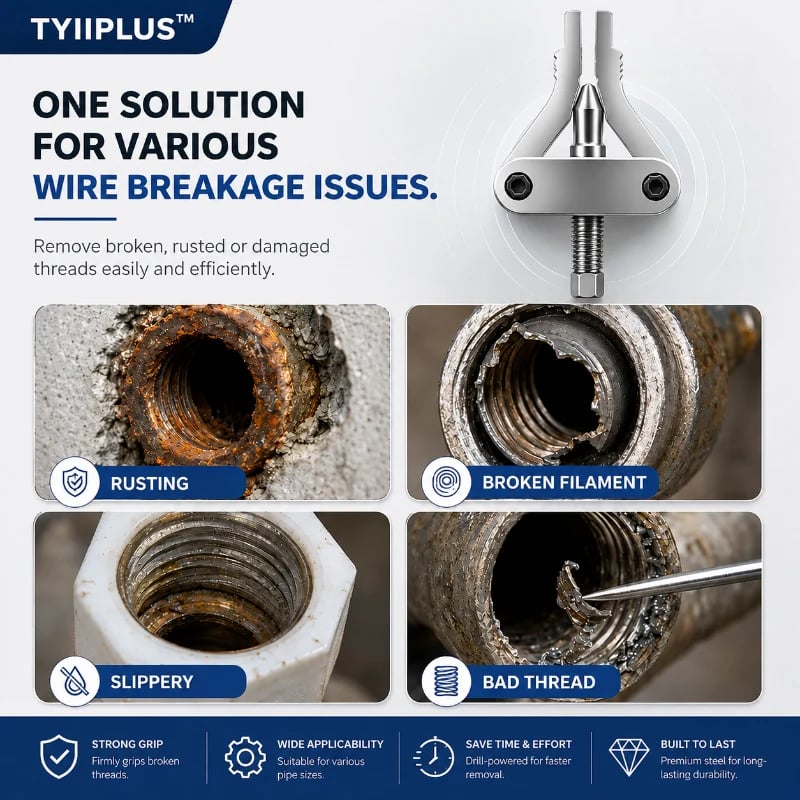 🔧Drill-Powered Broken Pipe Thread Extractor – Universal 1/2", 3/4" & 1" Broken Pipe Nipple Remover Tool