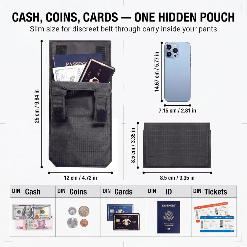 Passport pouch measurement and capacity guide