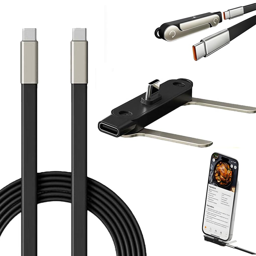 Black USB-C cable with foldable phone stand