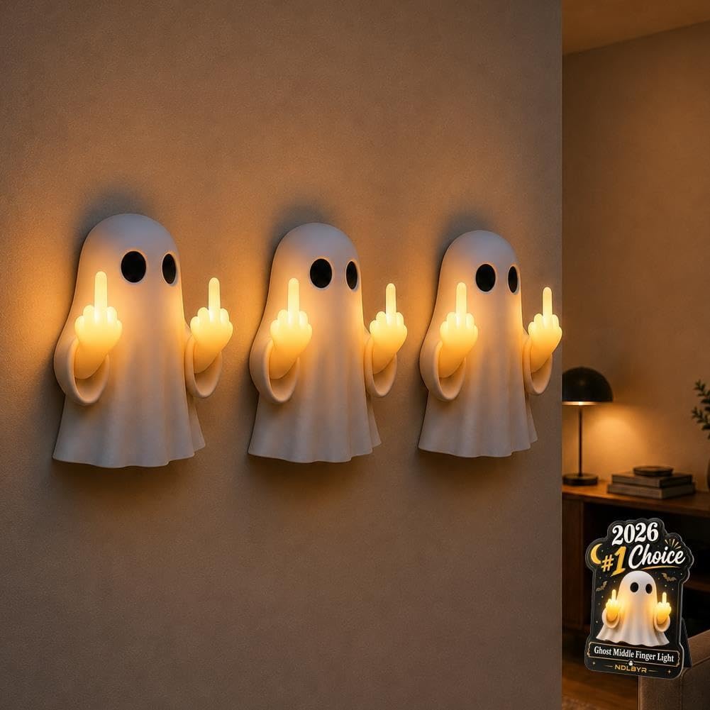 Ghost Middle Finger Light Funny Halloween Ghost Figurine LED Glow Light Up