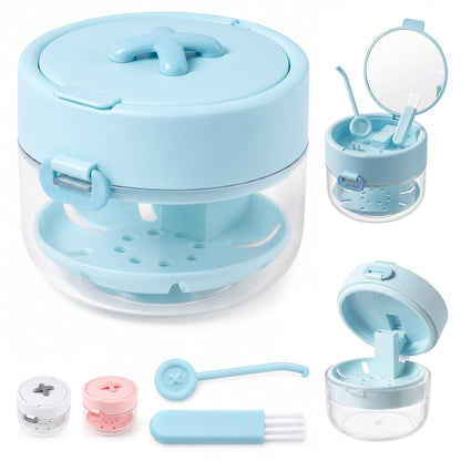 3-in-one dentures, retainer cleaning box,Retainer Case for Women Teen Girls,Large Capacity Denture Bath Case with Mirror Cleaning Brush and Removal Tool for Orthodontic and Denture Users(white)