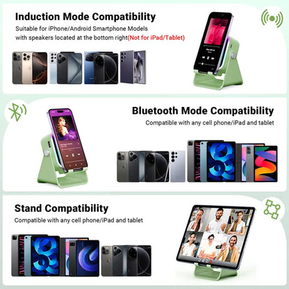 Wireless Induction Audio Speaker Stand, 5in1 Cellphone Holder, 3500mAh Rechargeable Emergency Power Bank,360° Adjustable Mobile Tablet Stand with Colorful Ambient Light Gifts for Men Women, tiktokshopbacktoschool