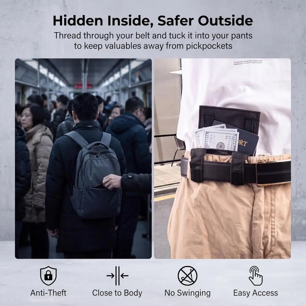 Passport pouch tucked beneath clothing
