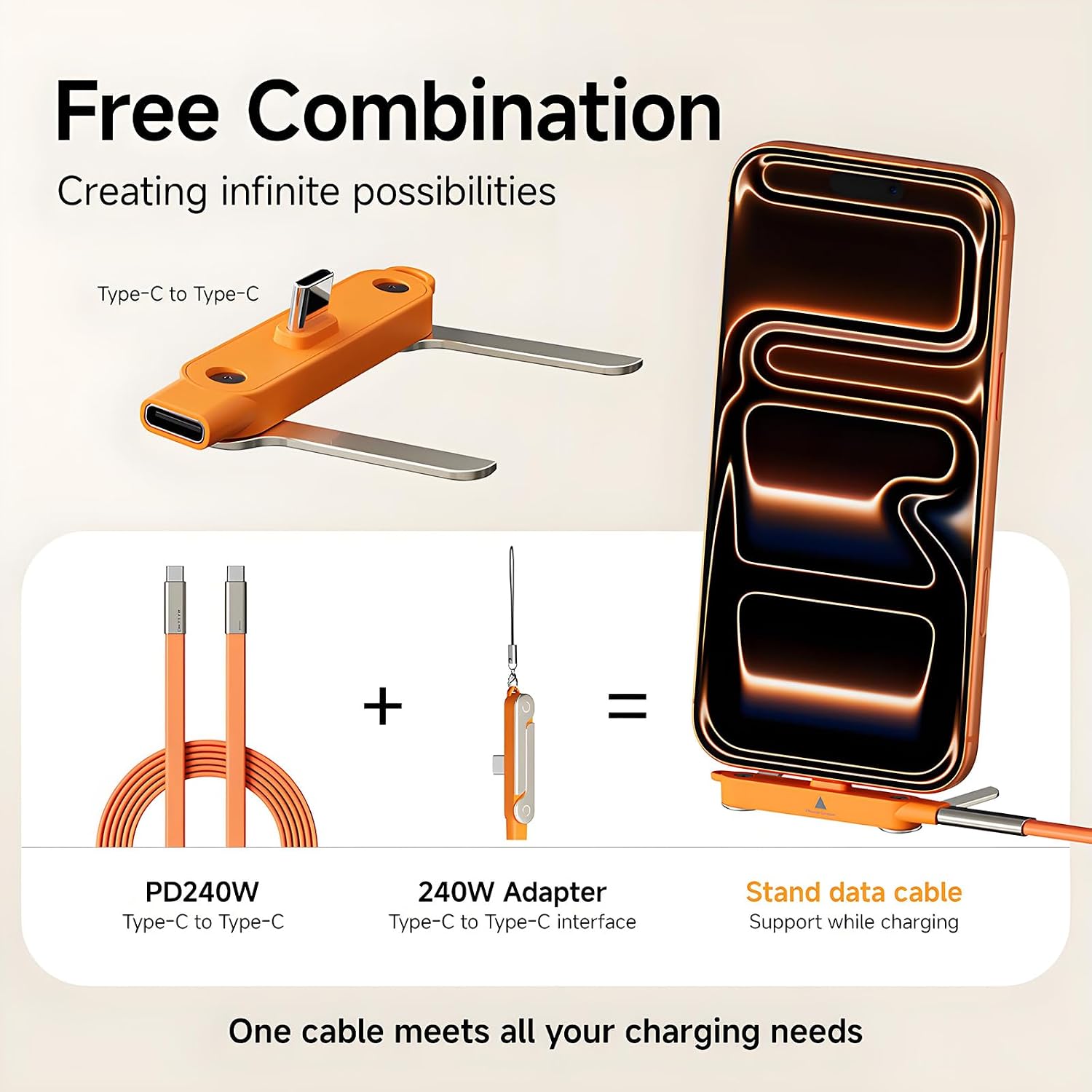 2-in-1 240W Invisible Holder Charger Cable with Stand for Desk