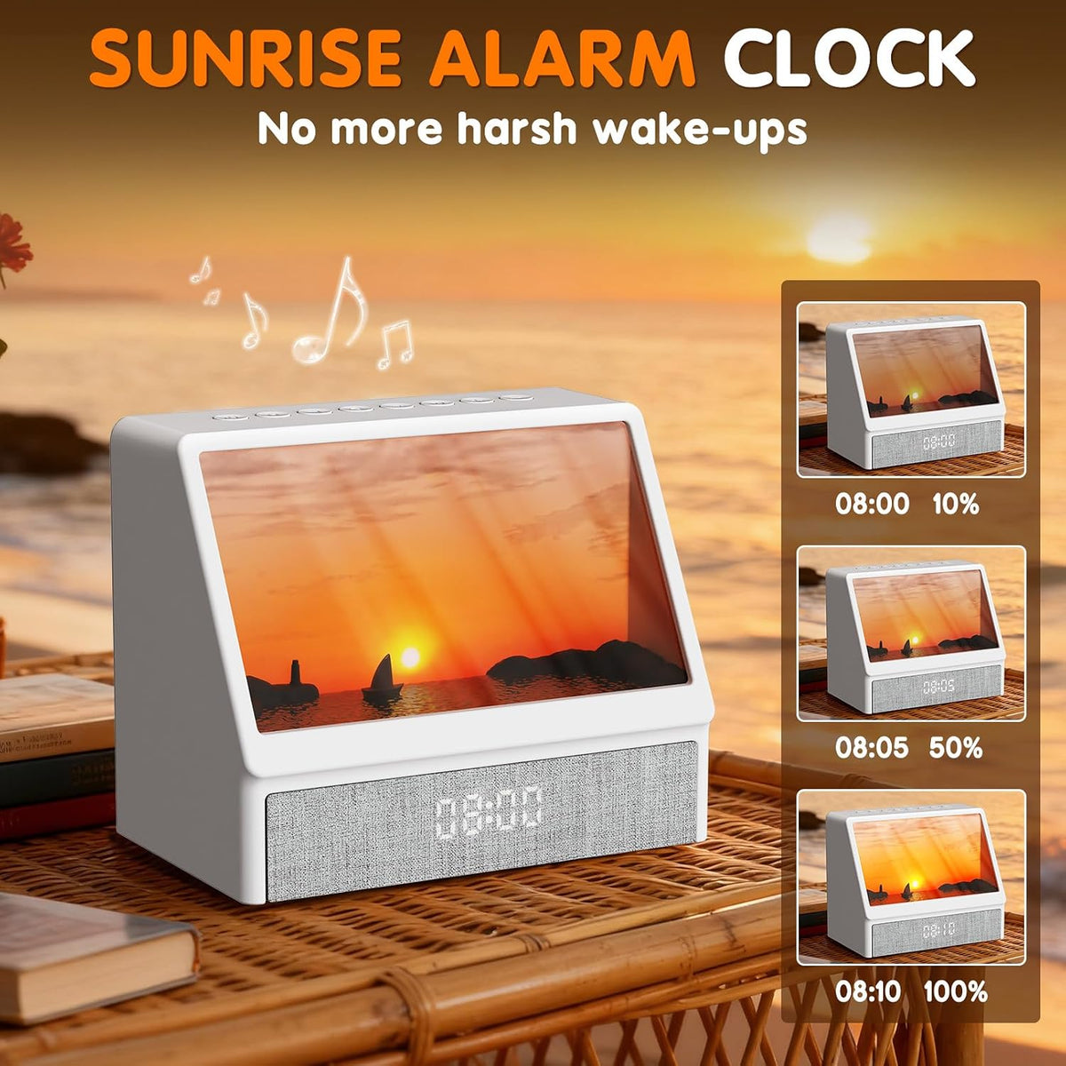 ENONCI Sunrise Alarm Clock Wake-up Light White Noise Bluetooth Connectivity Remote Button Control Natural Sound Sunrise Sunset Simulation Adjustable Brightness Christmas Birthday Gift for Friend