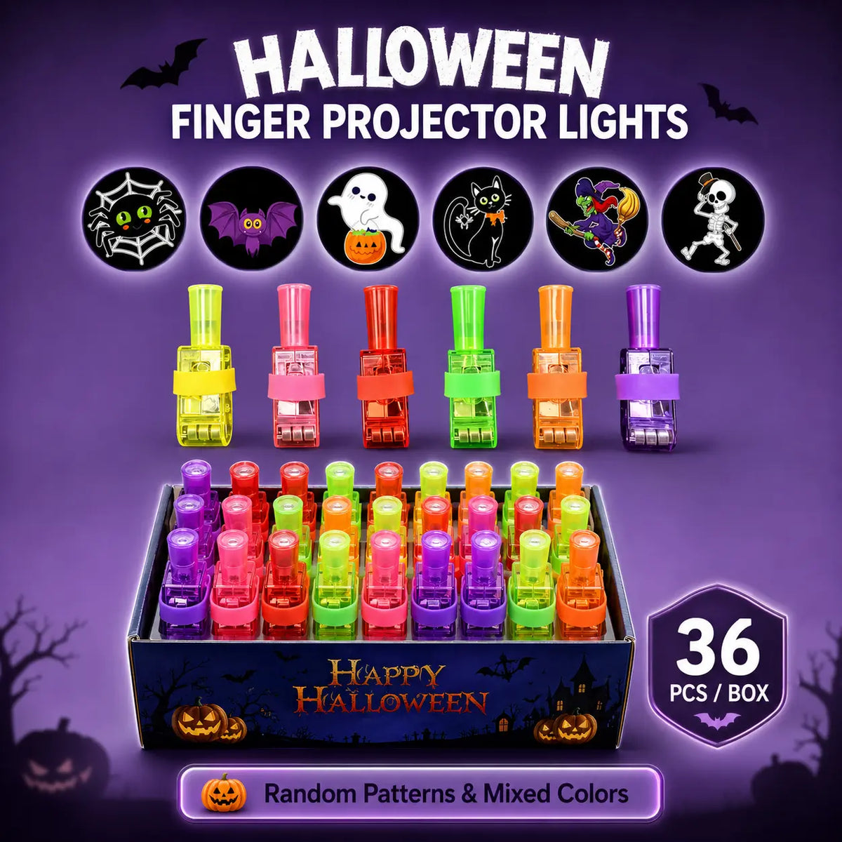 🎃 Halloween Finger Projector Rings – LED Light-Up Trick-or-Treat Party Favors
