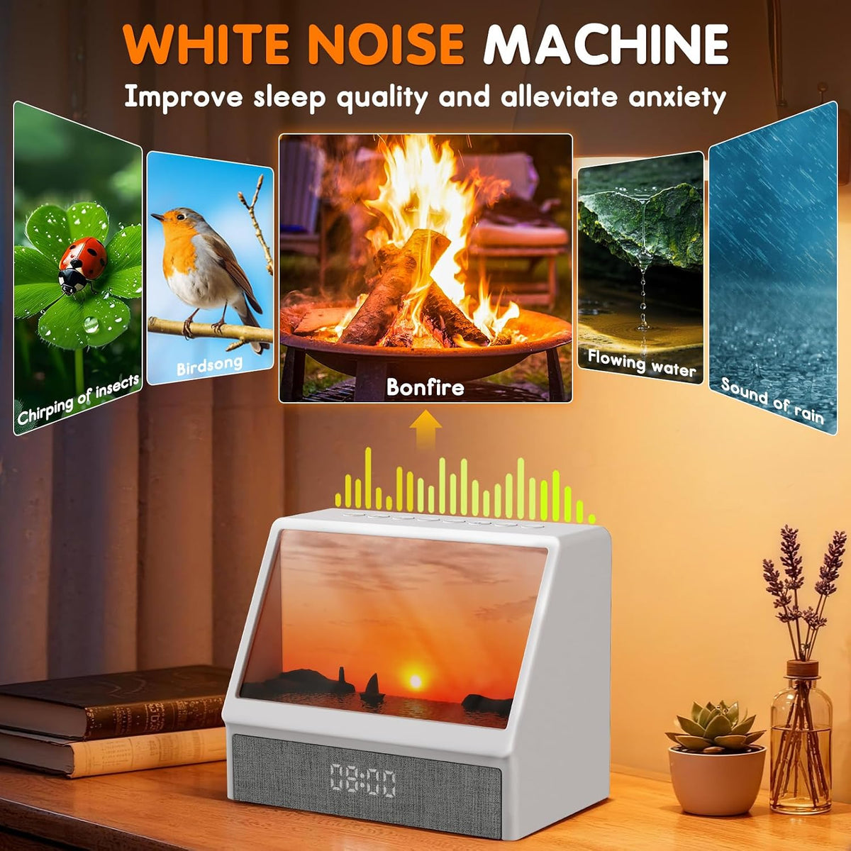 ENONCI Sunrise Alarm Clock Wake-up Light White Noise Bluetooth Connectivity Remote Button Control Natural Sound Sunrise Sunset Simulation Adjustable Brightness Christmas Birthday Gift for Friend