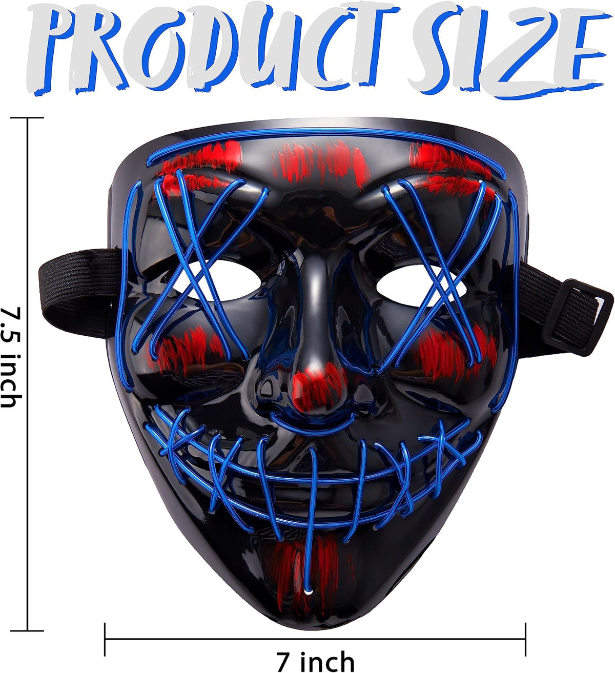 Halloween Led Mask, Light Up Mask and Gloves for Cosplay Costume (Blue), 3 Modes Scary Glow in The Dark Masks for Boys Girls Halloween Party Dress Up Accessories, Gifts Giving