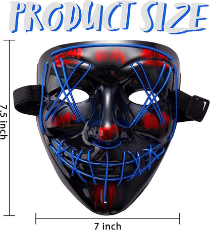 Halloween Led Mask, Light Up Mask and Gloves for Cosplay Costume (Blue), 3 Modes Scary Glow in The Dark Masks for Boys Girls Halloween Party Dress Up Accessories, Gifts Giving