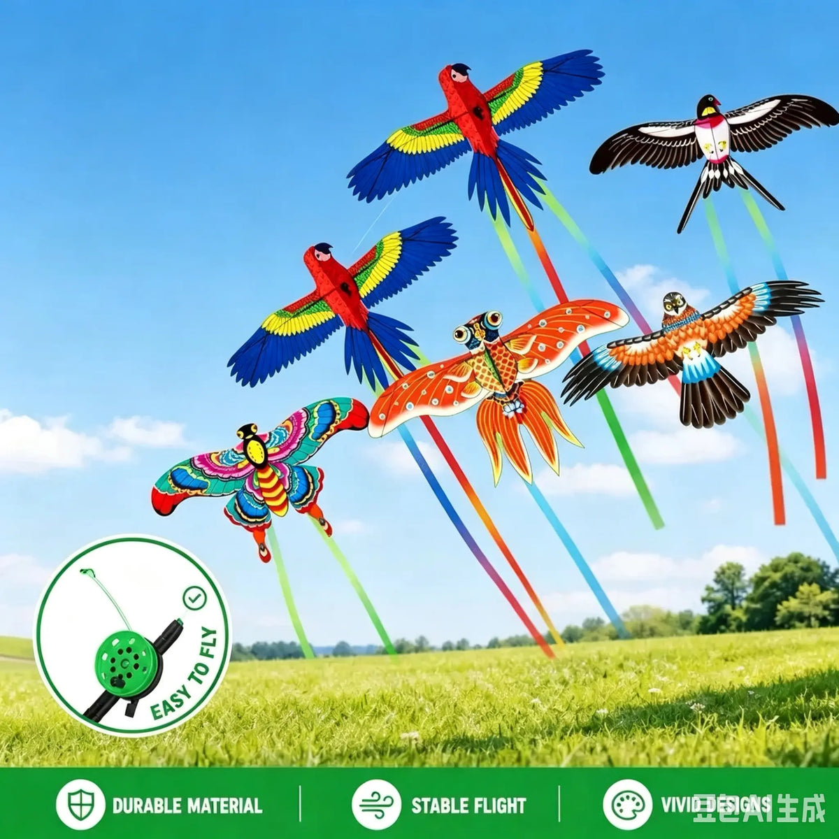 Simgoing 6 Pcs Mini Fishing Rod Kite for Kids Ages 4-12 - 12 Inch Portable Handle Kites with 30m String, Easy to Fly for Spring Outdoor Beach, Family Reunion, Team Building Activities, Picnic, Camping