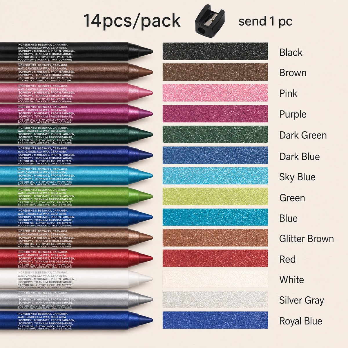 🌈14-Pack Eyeliner Pencil Waterproof Colored Paste Liners with Metallic & Shimmer Finishes Smudge-Proof