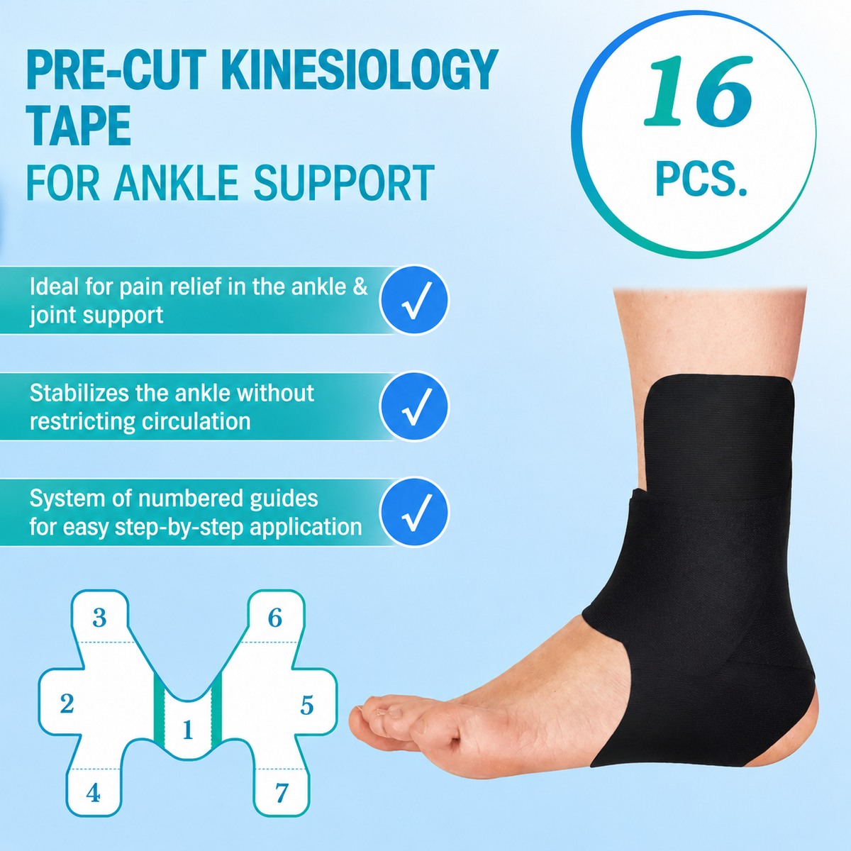 🔥 Pre-cut Ankle Kinesiology Tape (Unisex/Waterproof)