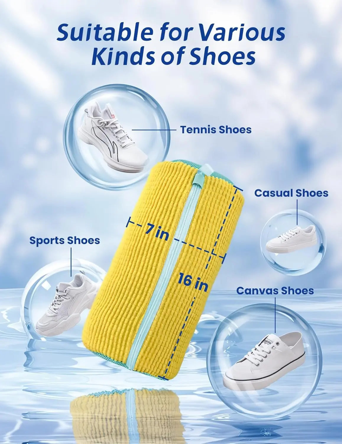 Shoe Washing Bag for Washing Machine with Protective Mesh & Zipper