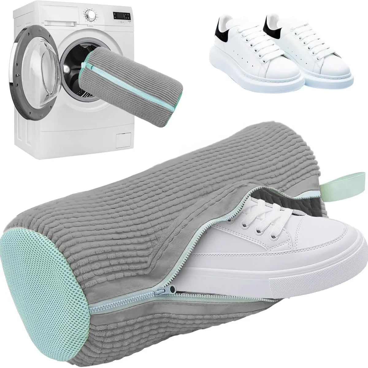 Shoe Washing Bag for Washing Machine with Protective Mesh & Zipper