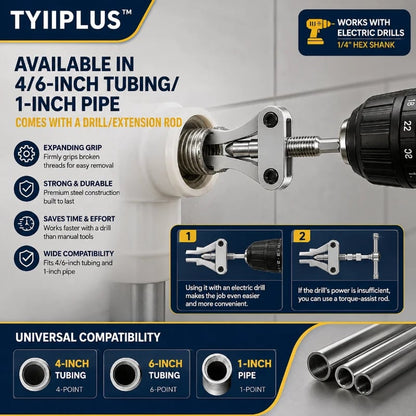 🔧Drill-Powered Broken Pipe Thread Extractor – Universal 1/2", 3/4" & 1" Broken Pipe Nipple Remover Tool
