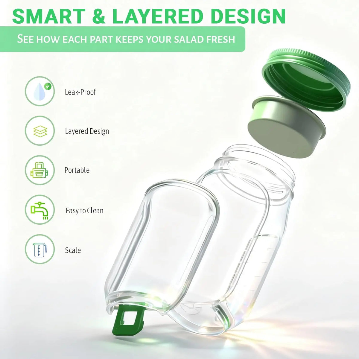 Large Salad Jar with Side Opening, 35oz Leakproof Salad Pod with Dressing Cup