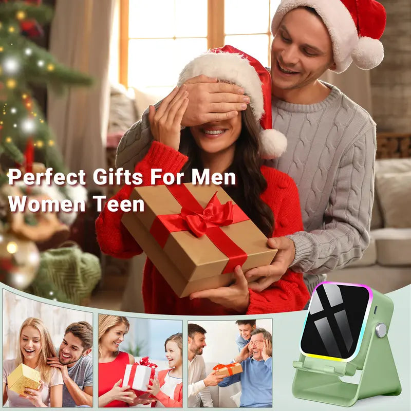 Wireless Induction Audio Speaker Stand, 5in1 Cellphone Holder, 3500mAh Rechargeable Emergency Power Bank,360° Adjustable Mobile Tablet Stand with Colorful Ambient Light Gifts for Men Women, tiktokshopbacktoschool