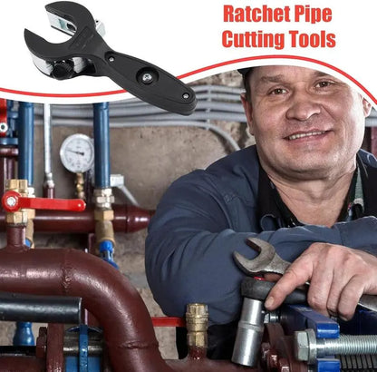 Ratchet Pipe Cutter, 1-Handed Grip Pipe Cutter for 5/16"-1-1/8" Steel/Copper/Alum Pipes, Metal Cutting Tool