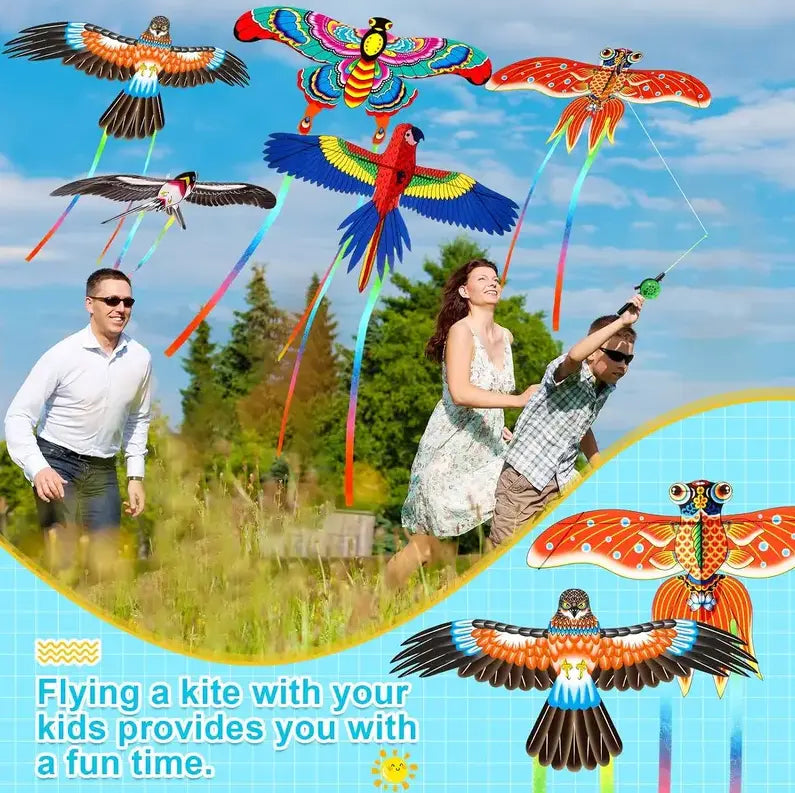Simgoing 6 Pcs Mini Fishing Rod Kite for Kids Ages 4-12 - 12 Inch Portable Handle Kites with 30m String, Easy to Fly for Spring Outdoor Beach, Family Reunion, Team Building Activities, Picnic, Camping