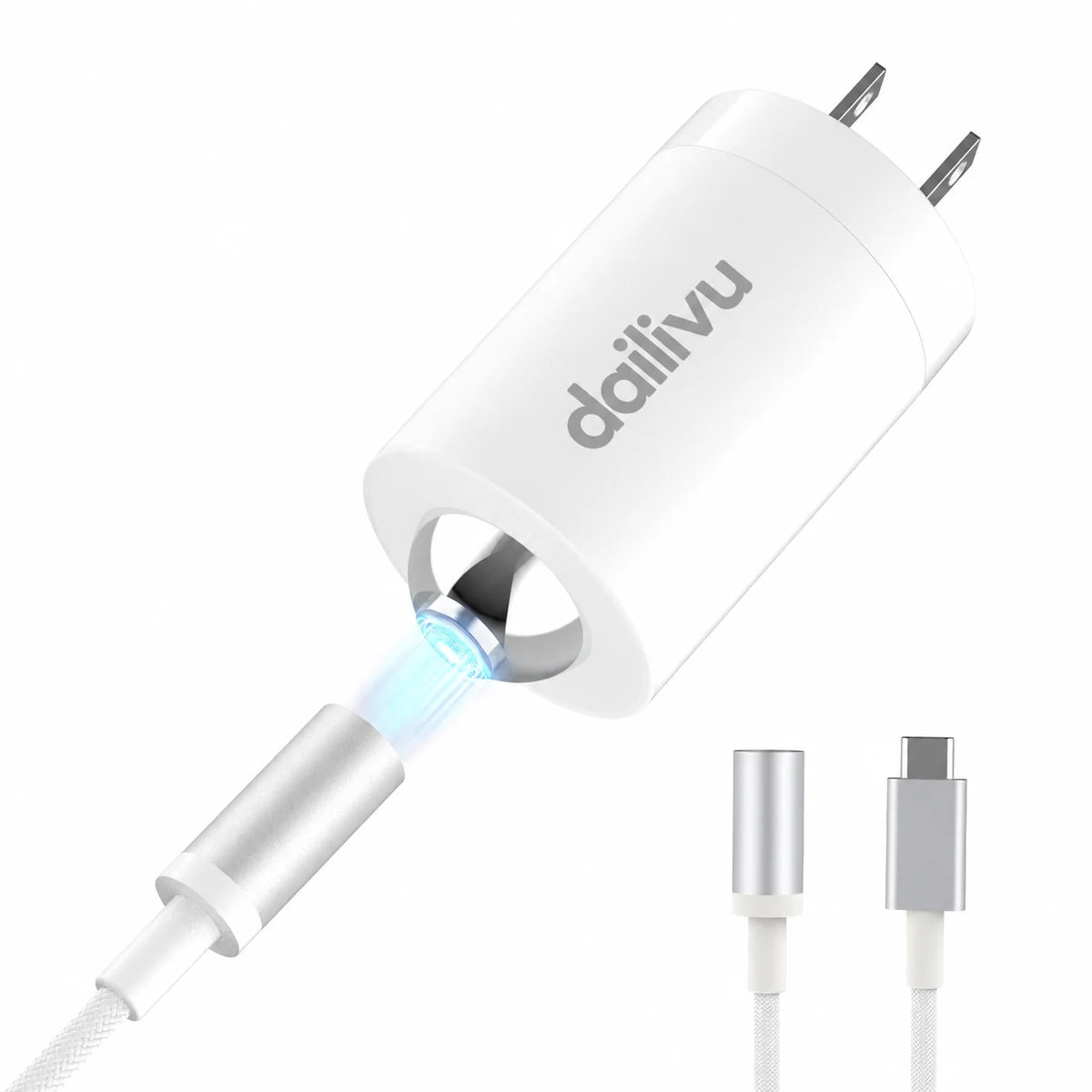 White dailivu 30W magnetic wall charger with magnetic cable and USB-C device connector