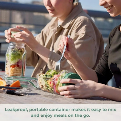 Large Salad Jar with Side Opening, 35oz Leakproof Salad Pod with Dressing Cup