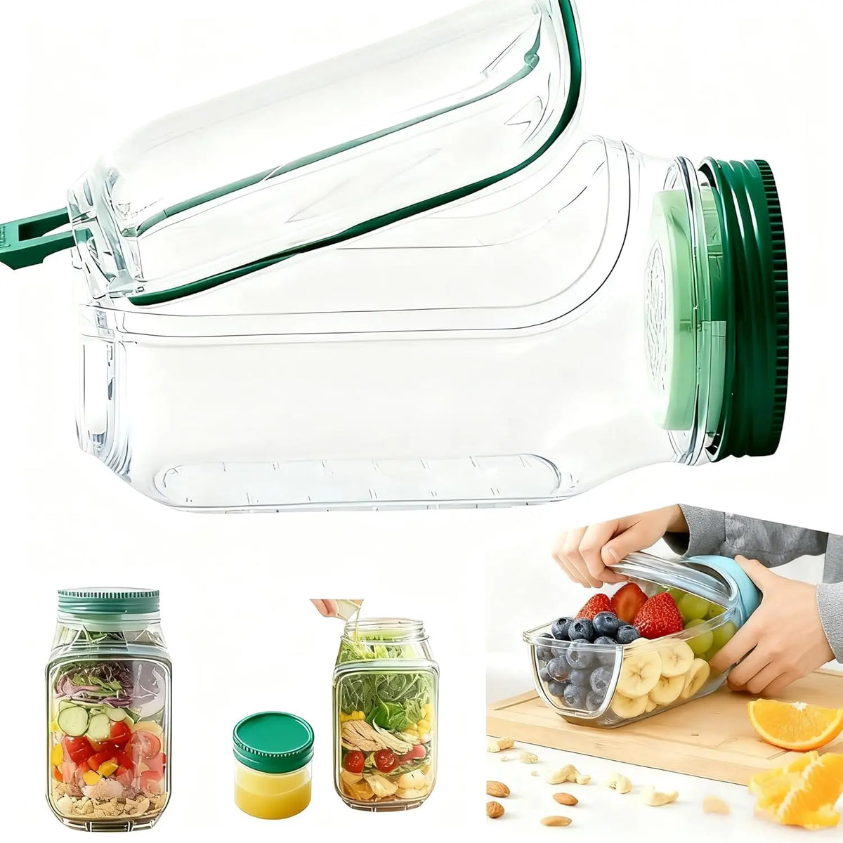 Large Salad Jar with Side Opening, 35oz Leakproof Salad Pod with Dressing Cup