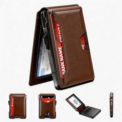 Coffee finish wallet shown from multiple angles