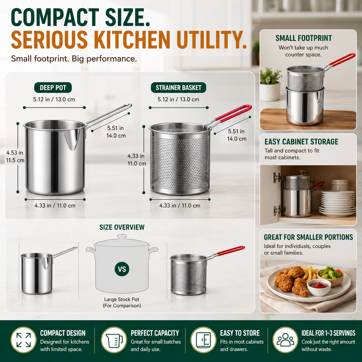 Stainless steel fryer pot and removable basket