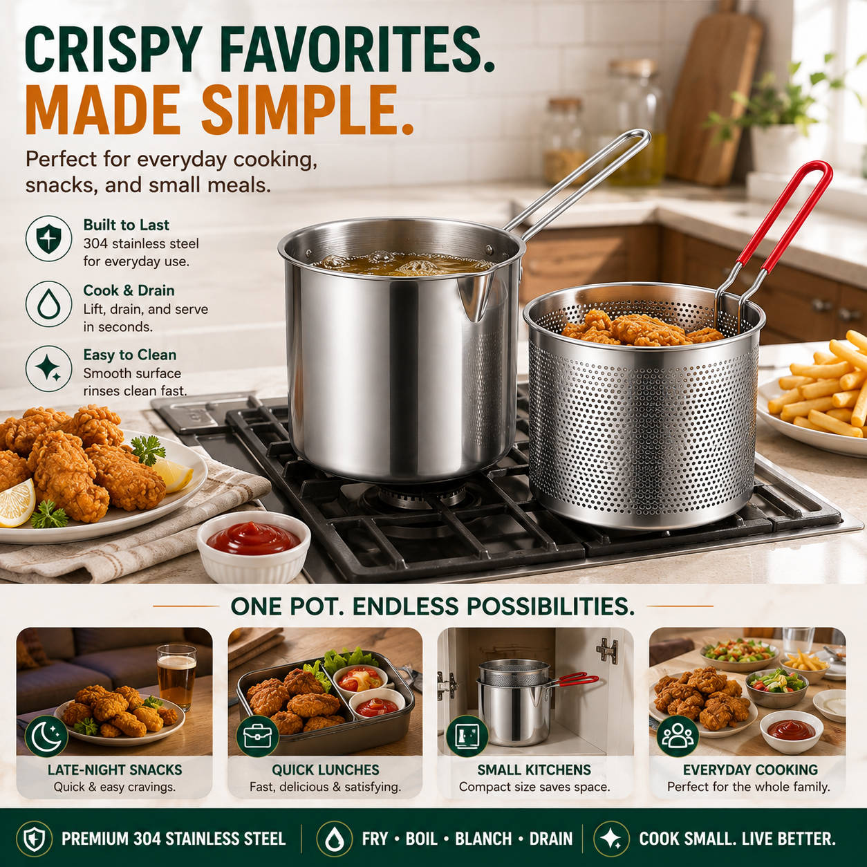 Mini fryer pot ready for everyday kitchen use