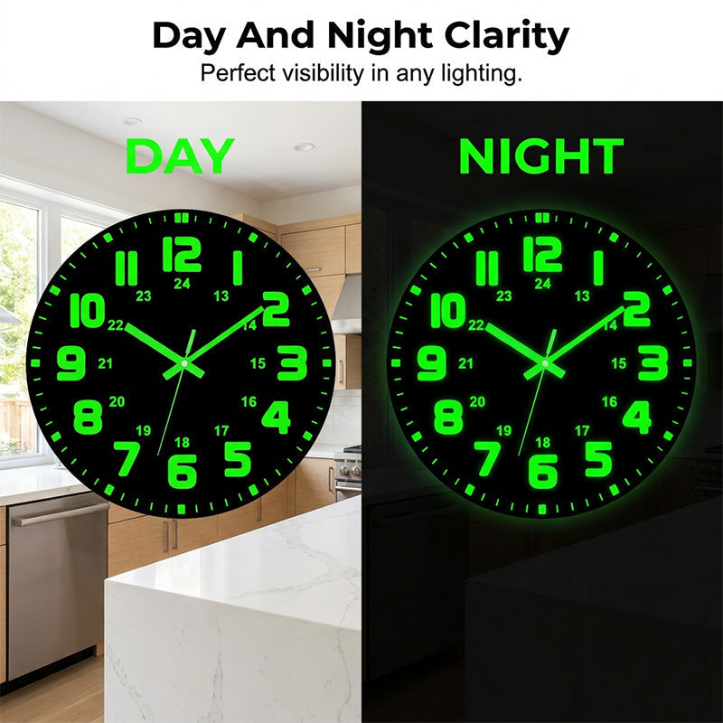 12-Inch Silent Luminous Wall Clock with 3 Adhesive Hooks - product image 2