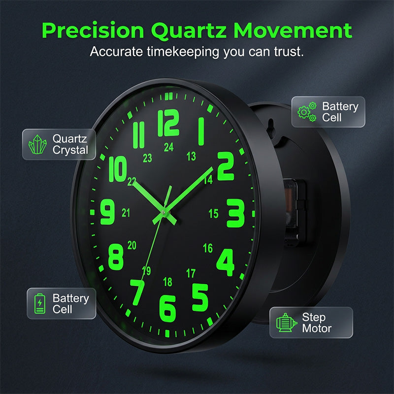 12-Inch Silent Luminous Wall Clock with 3 Adhesive Hooks - product image 5