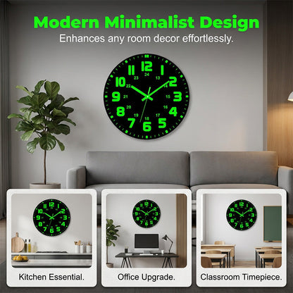 12-Inch Silent Luminous Wall Clock with 3 Adhesive Hooks - product image 4