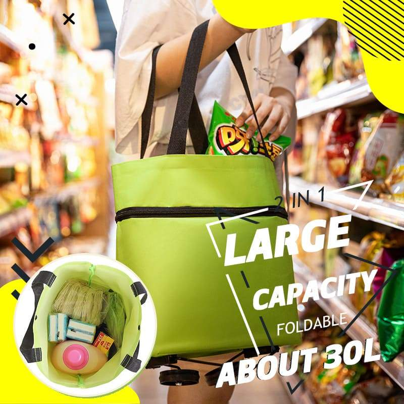 🛒 50% RABATT NU! 🧳 2‑i‑1 Hopfällbar Shoppingvagn – Stor Kapacitet & Slitstarkt Oxford-tyg – Perfekt för Matbutik, Marknad, Camping & Resor 🌿