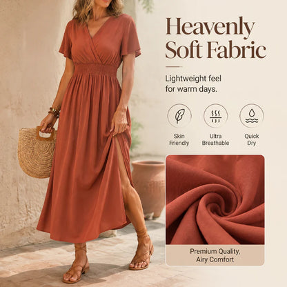 ⏳Time-Limited Special⏰Women's Summer V-Neck Side Slit Maxi Dress