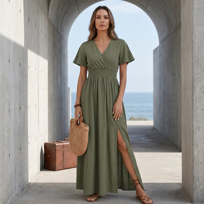 ⏳Time-Limited Special⏰Women's Summer V-Neck Side Slit Maxi Dress