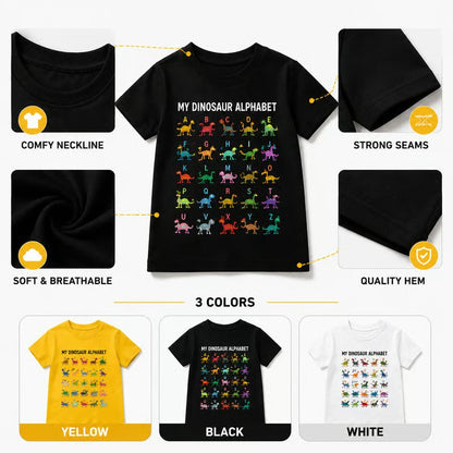 Barn-T-shirt med dinosaurie- och alfabetstryck